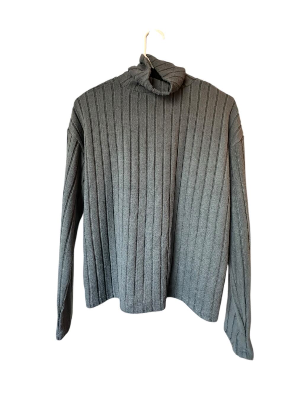 Women's Gray Slate Blue Ribbed Knit Pullover Turtleneck Sweater Size Small